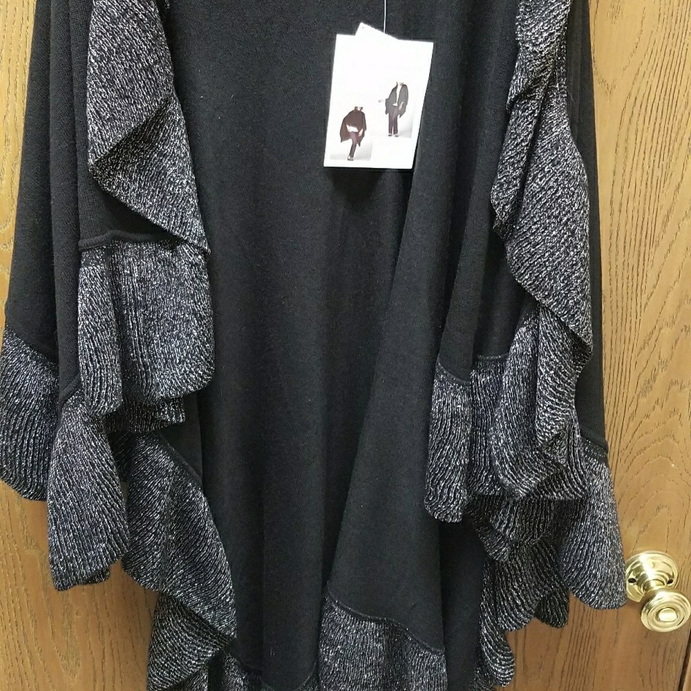 NWT. Ruana Wrap. Black sweater with sparkly edge.
